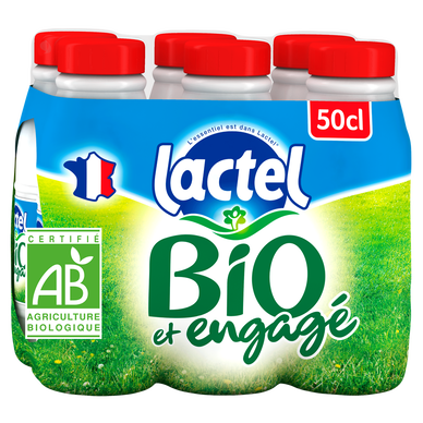 Lait Bio entier UHT LACTEL - Bouteille 6x50cl