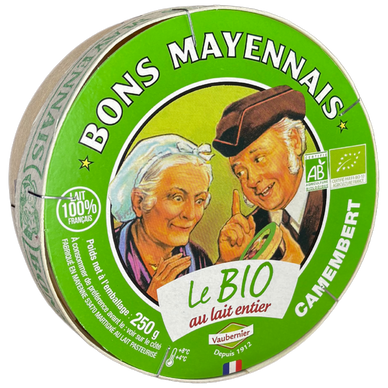 Camembert bio lait pasteurisé BONS MAYENNAIS, 28%mg, 250g