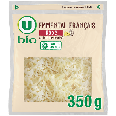 Emmental français rapé bio pasteur.31%mg, sachet zip 350g