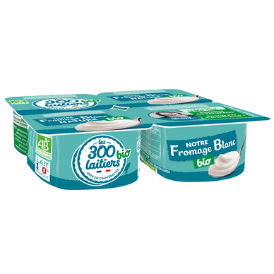 Fromage blanc bio nature LES 300 LAITIERS BIO  - 4 pots de 100g