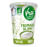 Fromage blanc nature au lait pasteurisé BIO VRAI, 3,6 % de matière grasse, pot de 500g