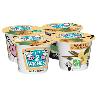 Yaourt vanille bio brassé LES 2 VACHES - 4x115g