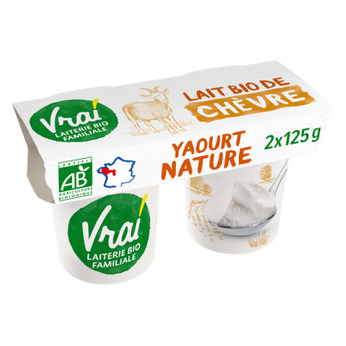 Yaourt nature au lait de chèvre bio VRAI, pack de 125g
