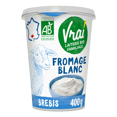 Fromage blanc de brebis au lait pasteurisé BIO VRAI, pot de 400g