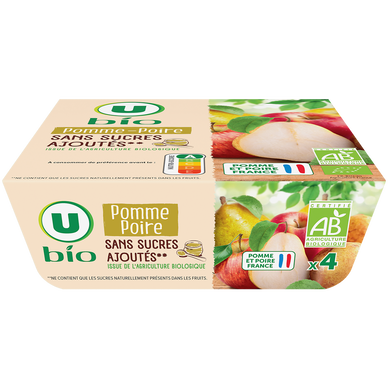 Purée de pomme poire sans sucres ajoutés  4x100g