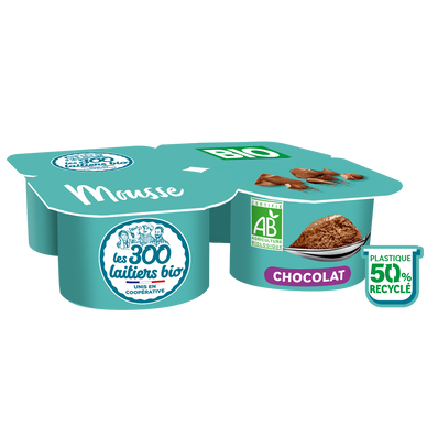 Dessert lacté bio mousse au chocolat LES 300 LAITIERS BIO 4x75g