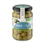 Olives vertes dénoyautées bio,PEPE OLIVO bocal 160g