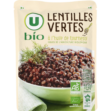 Lentilles vertes à l'huile de tournesol  sachet micro-ondable de250g