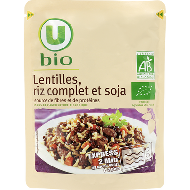 Lentilles riz complet et soja  sachet micro-ondable de 250g