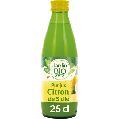 Pur jus de citron bio JARDIN BIO, bouteille de 25cl