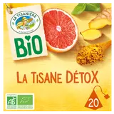 Plantes à infusion curcuma basilic gingembre saveur pamplemousse détoxbio LA TISANIERE, 20 sachets de 30g