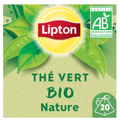 Thé vert bio nature LIPTON, x20 sachets Pyramide, 28g