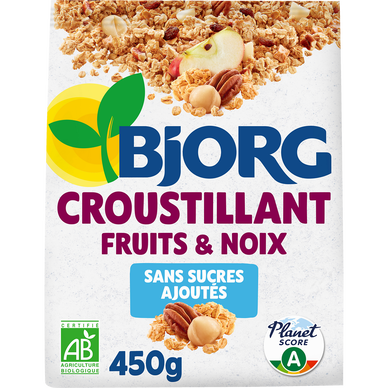Croustillant fruits et noix bio s/sucres ajoutés BJORG, 450g
