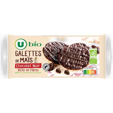 Galette de mais nappée de chocolat noir  boîte de 100g