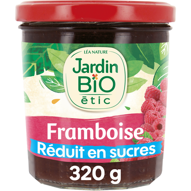 Confiture biofruit framboises allégée en sucres bio JARDIN BIO 320g