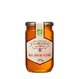 Miel de fleurs liquide biologique LA RUCHE AUX DELICES, pot en verre de 375g
