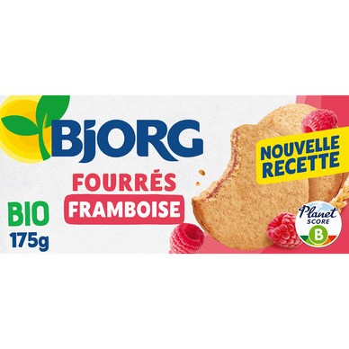 Biscuits bio fourrés à la framboise BJORG, paquet de 175g
