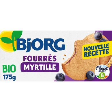 Biscuits bio fourrés à la myrtilles BJORG, paquet de 175g