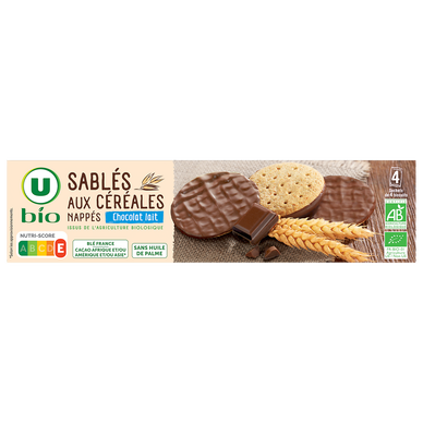 Biscuits Sablés bio céréales nappés chocolat au lait paquet de 200g