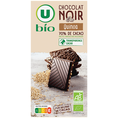 Chocolat noir 70% de cacao quinoa  - Tablette 100g