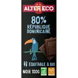 Chocolat noir République Dominicaine 80% Bio ALTER ECO, tablette de 100g