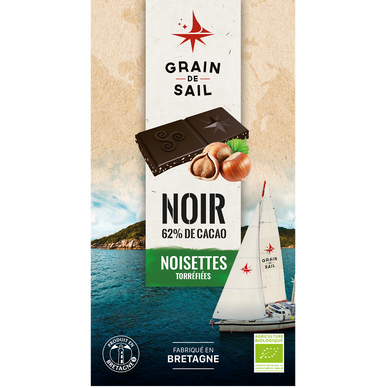 Chocolat noir noisettes torrefiées BIO GRAIN DE SAIL, tablette de 100g