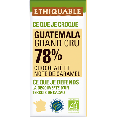 ETHIQUABLE - Chocolat noir 78% Guatemala BIO - la tablette de 100g