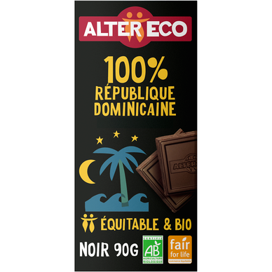 Chocolat noir République Dominicaine 100% bio ALTER ECO, 90g