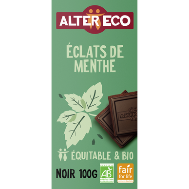 Chocolat noir bio à la menthe ALTER ECO, tablette de 100g