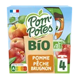 Dessert fruitier Gourdes BIO Pomme Pêche Brugnon POM'POTES, 4x90g