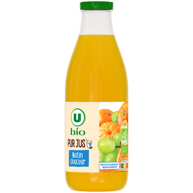 Pur jus Matin Douceur orange/clémentine/raisin blanc U BIO bouteilleen verre de 1l