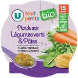 Plat bébé assiette du soir aux légumes verts et pâtes bio, dès 15 mois- 250g - Repas bébé