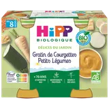 HIPP DELICES DU JARDIN - Gratin de courgettes petits légumes, dès 8 mois - 2x190g - Petits pots bébé