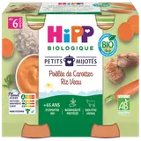 HIPP PETITS MIJOTES - Petits mijotés poélée de carottes riz veau, de 6à 12 mois - 2x190g