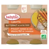 BABYBIO - Plat bébé du midi Carotte courge butternut poulet riz, de 6à12 mois - 2x200g