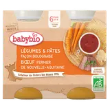 BABYBIO - Plat bébé du midi Légumes pâtes bolognaise boeuf, de 6 à 12mois - 2x200g