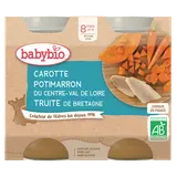 BABYBIO - Plat bébé du midi Carotte potimarron truite, dès 8 mois - 2x230g