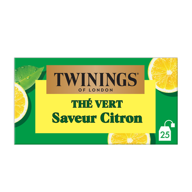 Thé vert citron intense TWININGS boîte 25 sachets 50g