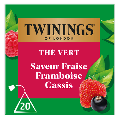 Thé vert saveur fraise framboise cassis TWINING, x20 sachets, 30g