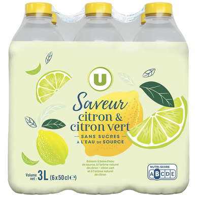 Boisson à base d'eau de source aromatisée au citron et citron vert sans sucre   6x50cl