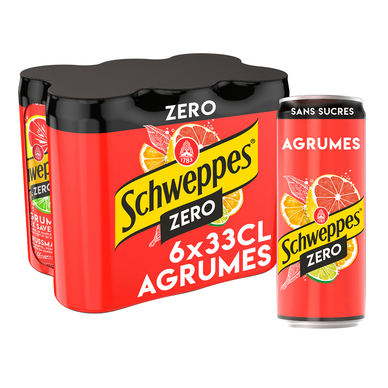 Soda Zero saveur Agrumes SCHWEPPES - le pack de 6 canettes de 33cl