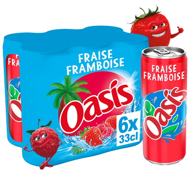 Boisson aux fruits fraise framboise OASIS - 6 canettes de 33cl