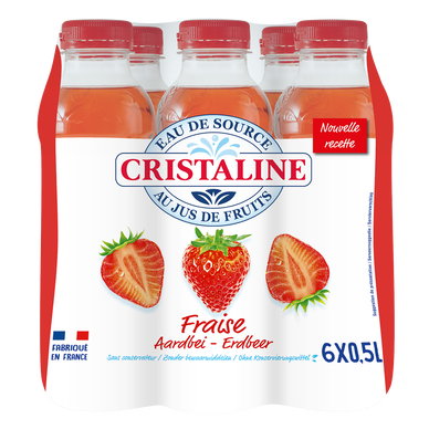Eau de source aromatisée à base de jus de fruit fraise CRISTALINE - 6x50cL