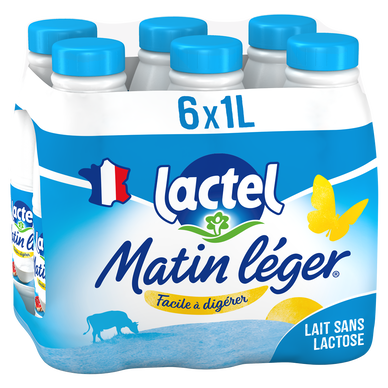 Lait sans lactose UHT MATIN LEGER LACTEL - Bouteille 6x1L
