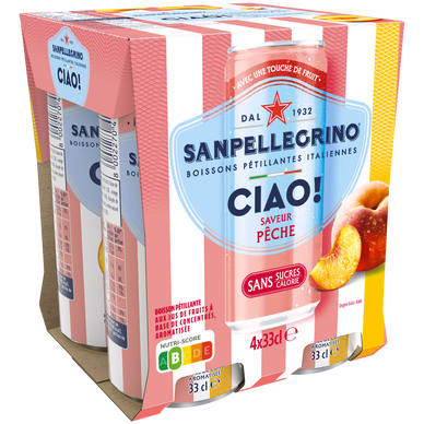 Boisson eau gazeuse aromatisée Pêche SAN PELLEGRINO CIAO - 4x33cl