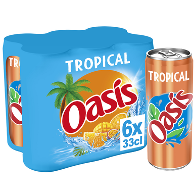 Boisson aux fruits Tropical OASIS - le pack de 6 canettes de 33cl