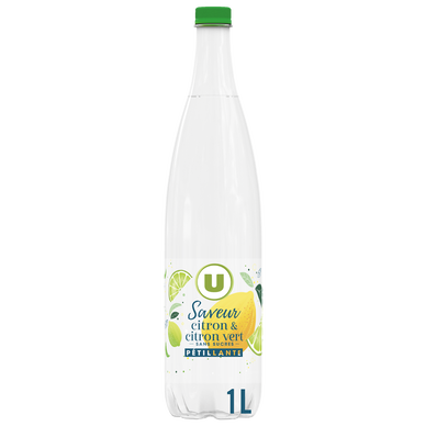 Boisson gazeuse à base d'eau minérale naturelle pétillante saveur citron-citron vert zéro sucre  1L