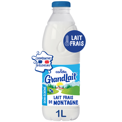 Lait frais de Montagne demi-écrémé CANDIA GRANDLAIT - Bouteille 1L