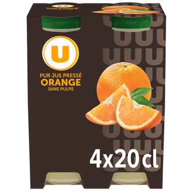 Pur jus d'orange sans pulpe verre perdu 4x200ML