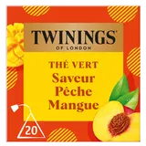 Thé vert pêche mangue TWININGS, boîte de 20 sachets 32g